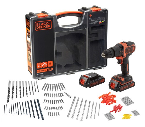 Black and Decker - 18 V akumultorov pklepov vrtac roubovk 2x 15 Ah kufr 160dln psluenstv - BDCHD18BOA