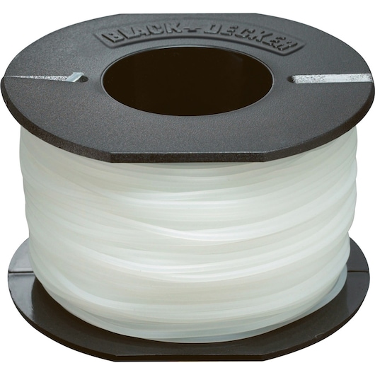 A spool of translucent white filament with a black plastic reel, branded with BLACK+DECKER on top.