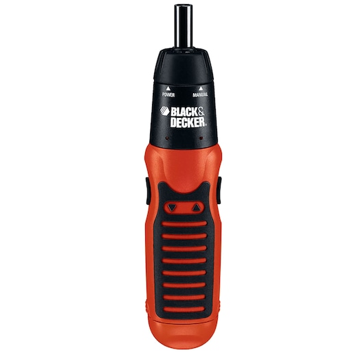 BLACKDECKER A7073 cordless screwdriver, black and orange, front view, white background.