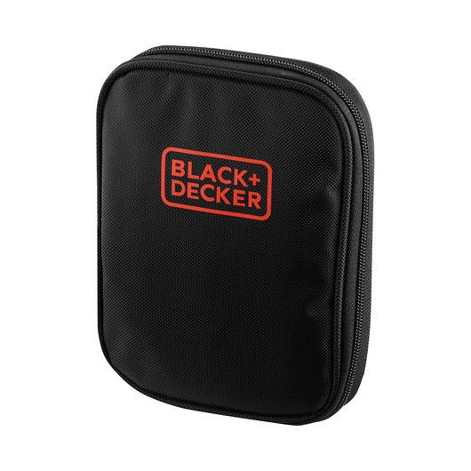 A black zippered carrying case with the BLACK+DECKER logo printed in red on the front.