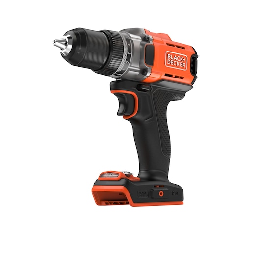 A BLACK+DECKER cordless electric drill with an orange and black color scheme. The power tool features a pistol grip, keyless chuck, and visible brand logo, designed for home improvement and DIY tasks.