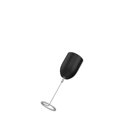 BLACKDECKER BCKM1016KSG handheld milk frother, black body with metal whisk, angled on white background.