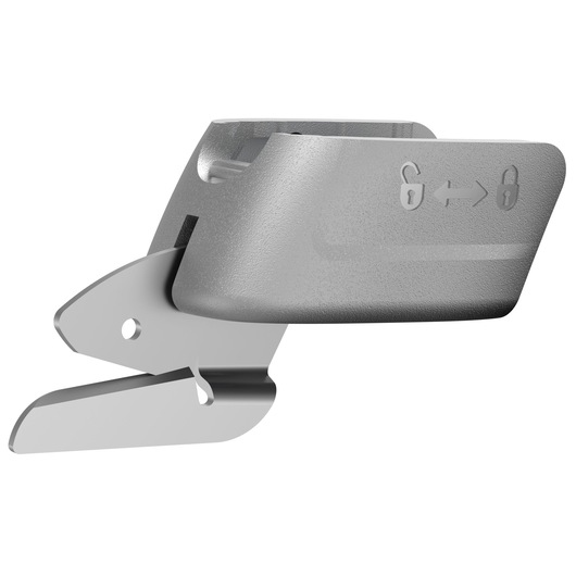 BLACKDECKER BCSC115 metal replacement blade with locking symbol for scraper tool, product side angle on white background.