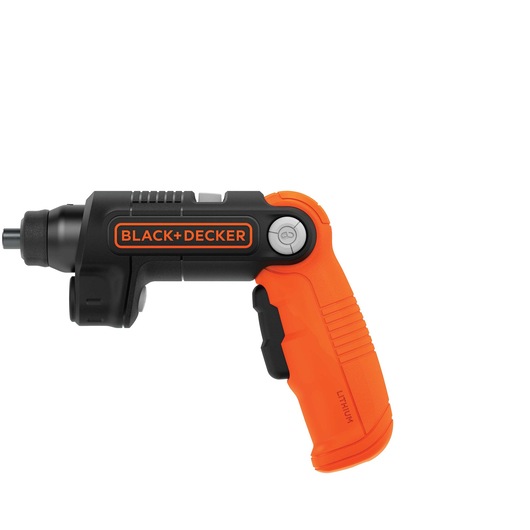 A BLACK+DECKER cordless electric screwdriver with an orange and black handle, featuring a compact design and visible brand logo.