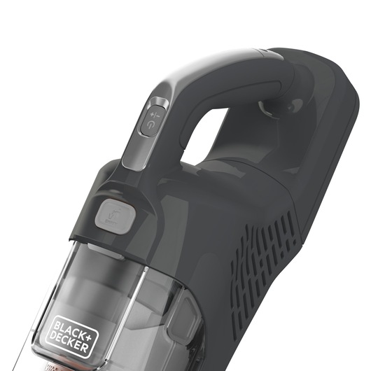BLACK+DECKER BHFEA520J handheld vacuum cleaner in dark grey, close-up side angle.
