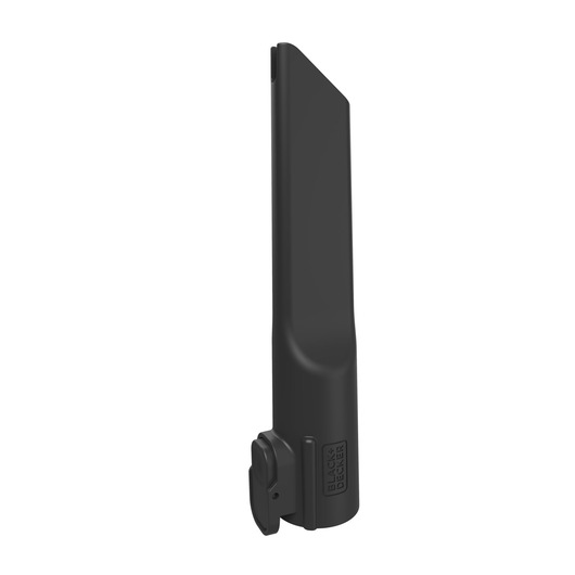 Photo of BLACK+DECKER BHFEA640WG vacuum crevice tool attachment, black plastic, side angle on white background.
