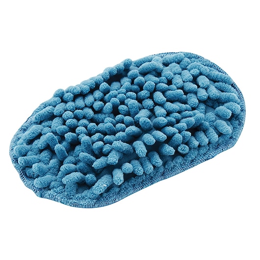 A blue microfiber cleaning pad with chenille texture, designed for use with BLACK+DECKER cleaning devices.