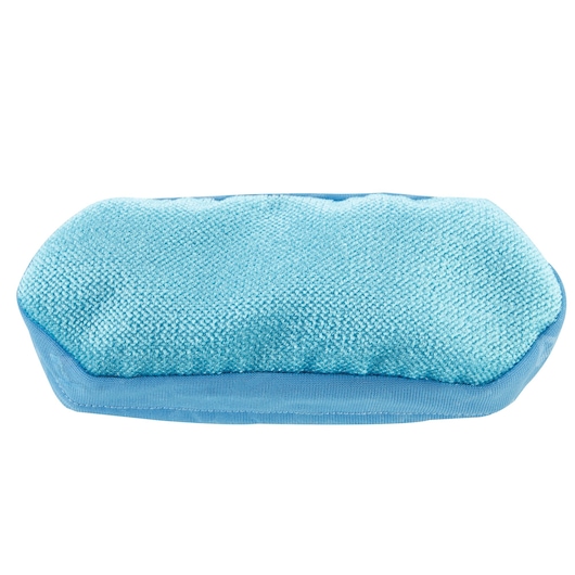 A close-up image of a rectangular blue microfiber cleaning pad, showing its textured surface.