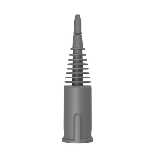 A close-up image of a BLACK+DECKER gray plastic nozzle attachment with a ribbed, tapered design, seen against a white background.
