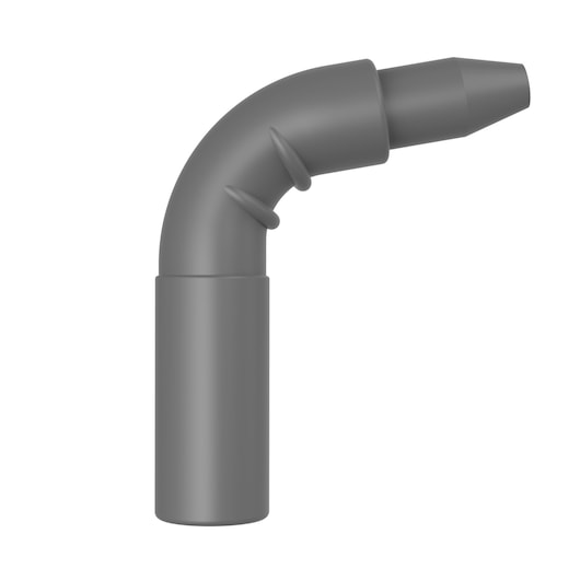 A gray plastic vacuum cleaner nozzle attachment with a 90-degree angled shape, suitable for accessing hard-to-reach areas.