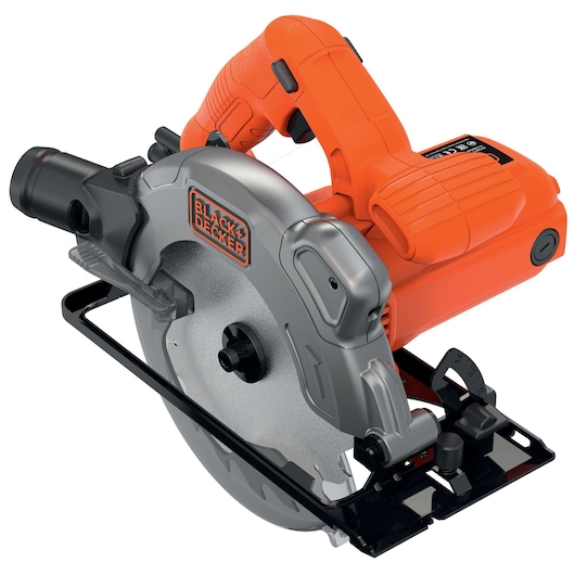 A BLACK+DECKER circular saw with an orange and black handle, featuring a silver blade guard and visible blade, suitable for woodworking and construction tasks.