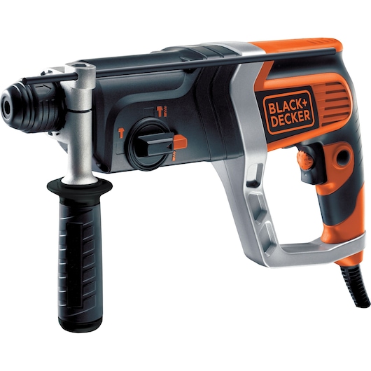 BLACK+DECKER KD990KA corded hammer drill with side handle, orange and black color, designed for heavy duty drilling.