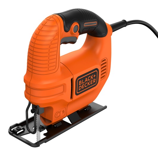 BLACK+DECKER KS501 orange corded jigsaw front angle on white background.