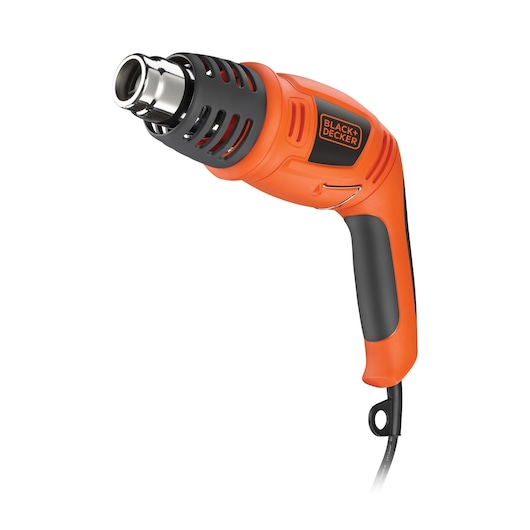 An orange and black BLACK+DECKER heat gun, shown against a white background.