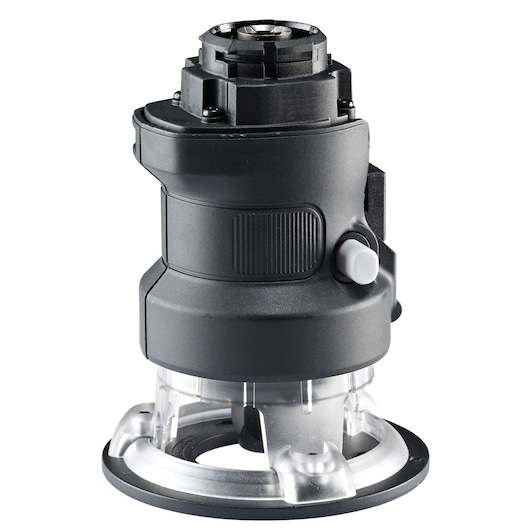 BLACKDECKER MT218K compact black and silver router attachment, front angle on white background.