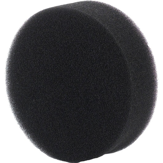 A round, black foam filter photographed against a white background.