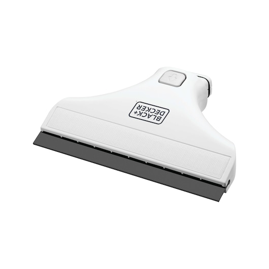 Photo of BLACK+DECKER WW100SA white window vacuum head with black rubber blade, front angled view.